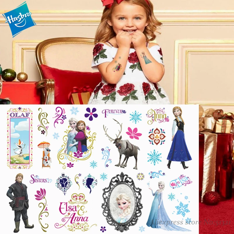 

Hasbro Princess Elsa Frozen Children Cartoon Temporary Tattoo Sticker For Girl Cartoon Toy Novelty Cosplay Funny Gift