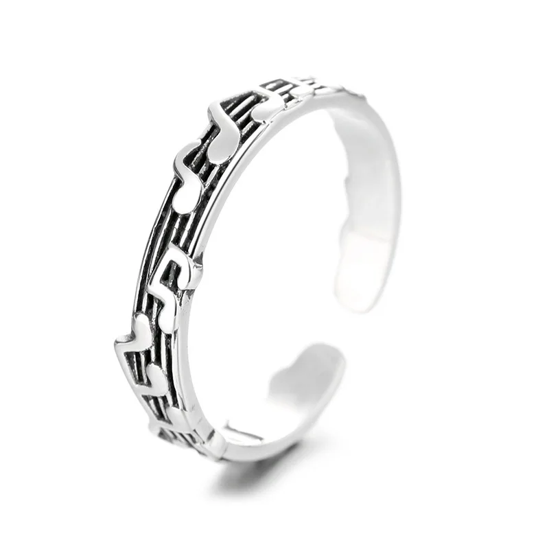 

QiLuxy Vintage Silver Color Music Note Opening Rings for Women Men Fashion Adjustable Charm Rings Punk Jewelry