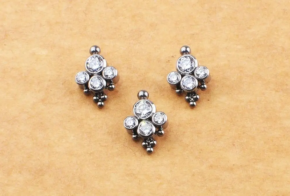 ASTM F136 Titanium16g троичный шар кластер внутренняя нить Лабрет пирсинг губы серьги спираль Daith Tragus серьги пирсинг Тело