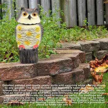 

Fake Owl Decoy 360° Rotating Head Scarecrow Owl Decoy Scary Sounds Outdoor Pest Crow Bird Repellent for Patio Yard Garden