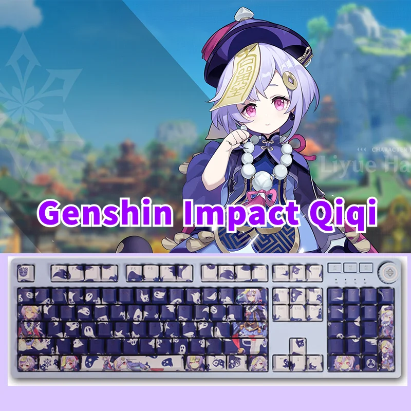 

Колпачок для клавиатуры Genshin Impact Qiqi, колпачок для клавиш с персонажами игры s PBT, колпачок для механической клавиатуры с вишневым профилем, 108 клавиш
