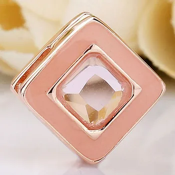 

Original Rose Reflexions Sparkling Pink Square Clip Stopper Beads Fit 925 Sterling Silver Charm Pandora Bracelet Diy Jewelry