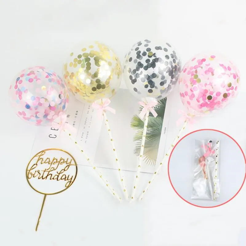 

1Set 5inch Confetti Balloon Cake Topper Decoration Paper Straw Bow Birthday Wedding Engagement Party Decor Kids Ball Supplies