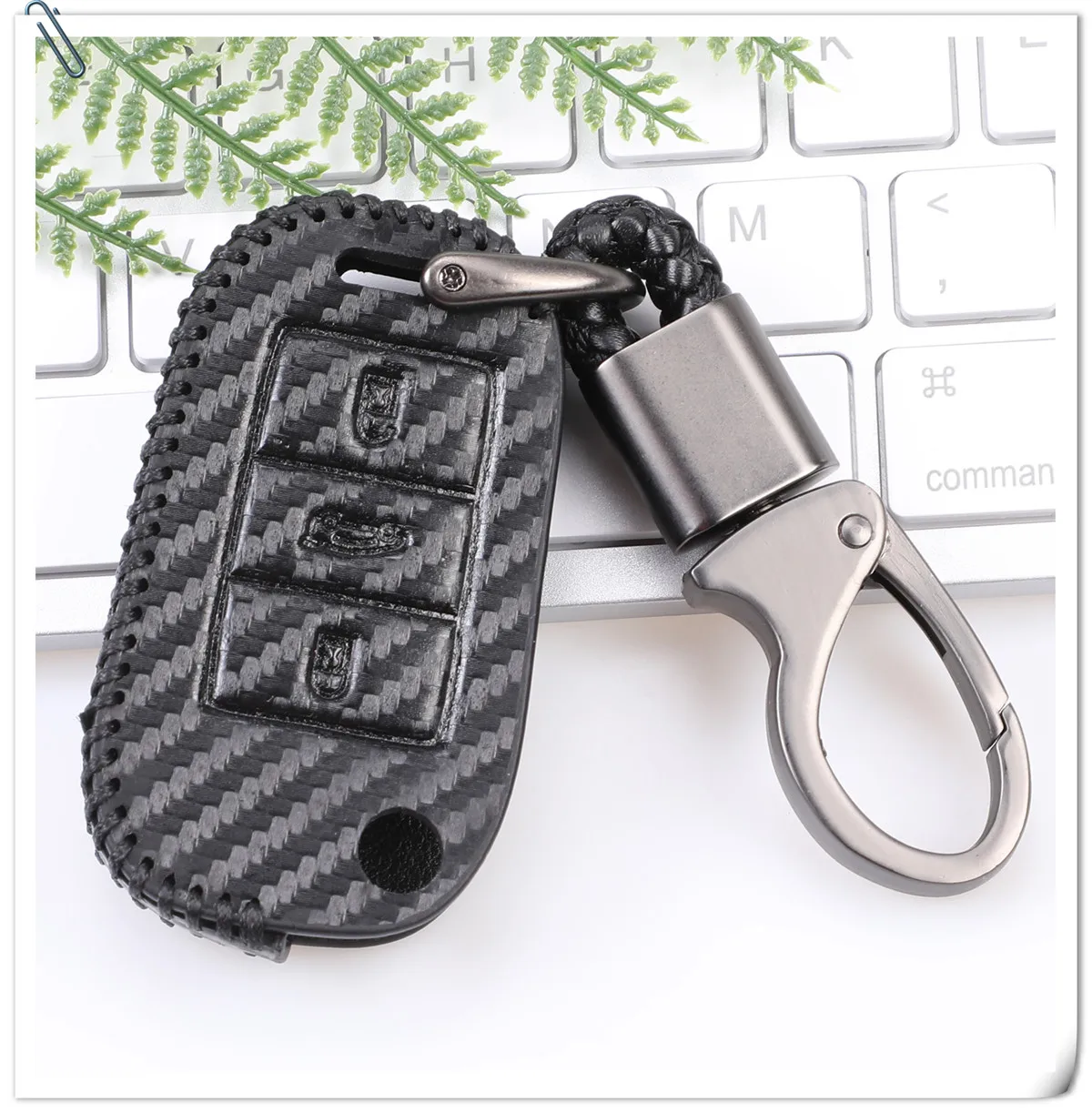 Portachiavi per auto in pelle di carbonio a 3 pulsanti per Peugeot 3008 208 308 508 408 2008 Citroen Protector Cover Holder accessori per auto in pelle - Hd6682dfcc1b441719629bd9fa6fabb560