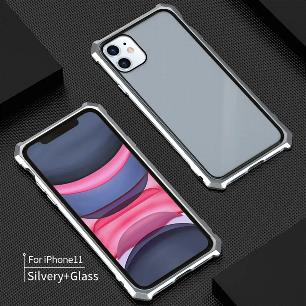 Алюминиевый металлический бампер Пряжка закаленное стекло чехол для iphone 11 6,1 дюймов S10