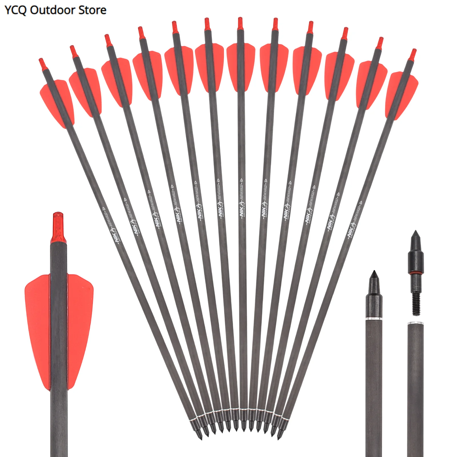 6/12pcs 20'' Mixed Carbon Shaft Vanes OD 8.8mm F Short Arrows Archery Hunting 