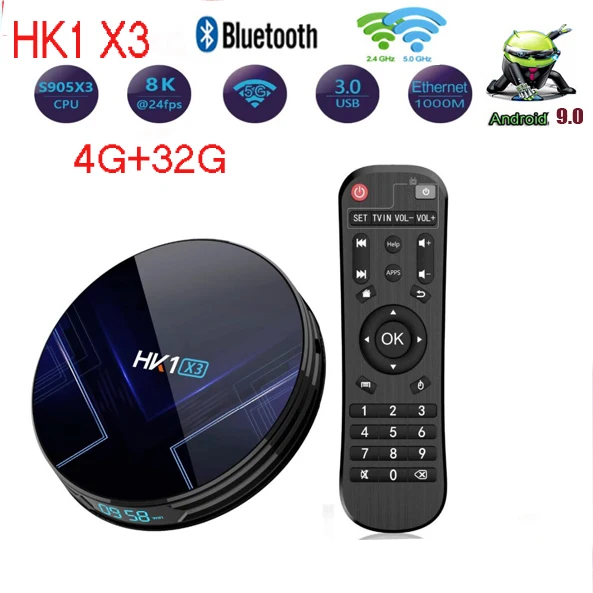 5 шт. HK1 X3 Android 9,0 tv BOX 4 ГБ 32 ГБ 64 Гб 128 ГБ Amlogic S905X3 5G Wifi BT 1000M LAN Youtube HD 8K Smart tv BOX медиаплеер - Цвет: 4G 32G