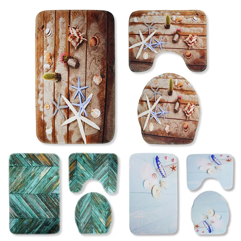 Стиль зеленая доска Печатный коврик для унитаза набор ковриков 3 шт. Противоскользящий водопоглощающий коврик для ванной комнаты поперечная граница Горячая Se