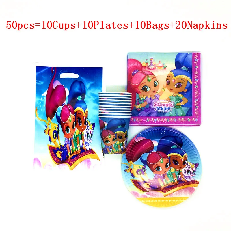 BeiPanLiZhi 50pcs Shimmer and Shine тематический детский набор для украшения дня рождения, вечерние принадлежности, набор посуды для дня рождения, вечерние принадлежности для девочек - Цвет: BeiPanLiZhi 50pcs