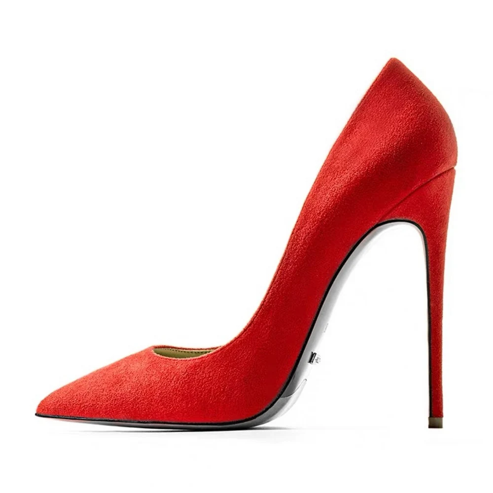Junetxin/классические женские туфли-лодочки с волнистым узором; большие размеры 34-42; женские туфли на высоком каблуке с острым носком; модные пикантные туфли-лодочки на каблуке 12 см - Цвет: 12cm Red Suede