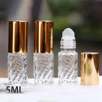 

200Pcs 5ml Essential oil Roller Ball Bottle Perfume Clear Glass Twill Large Beads Deodorant Containers Refillable Lip Balms