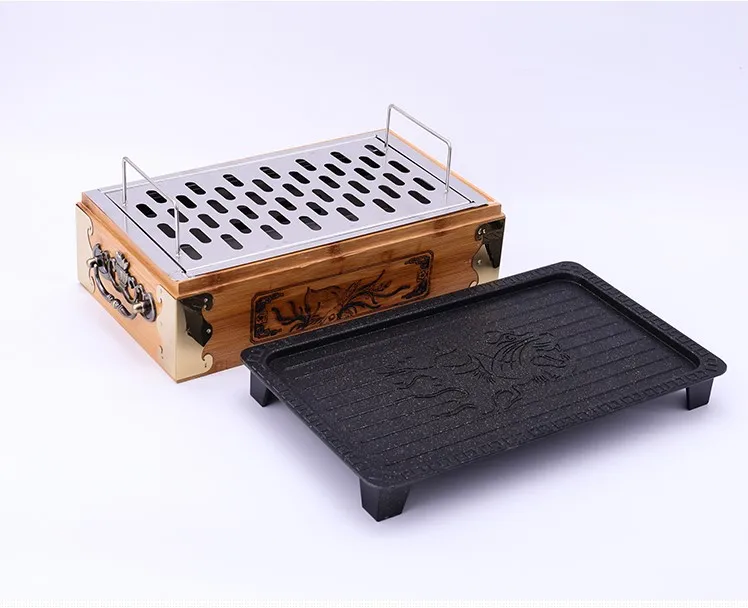 

Портативные угольные Грили для барбекю, бамбуковый ящик, мини-гриль для барбекю с выпечкой Maifanshi, домашняя уличная печь 036