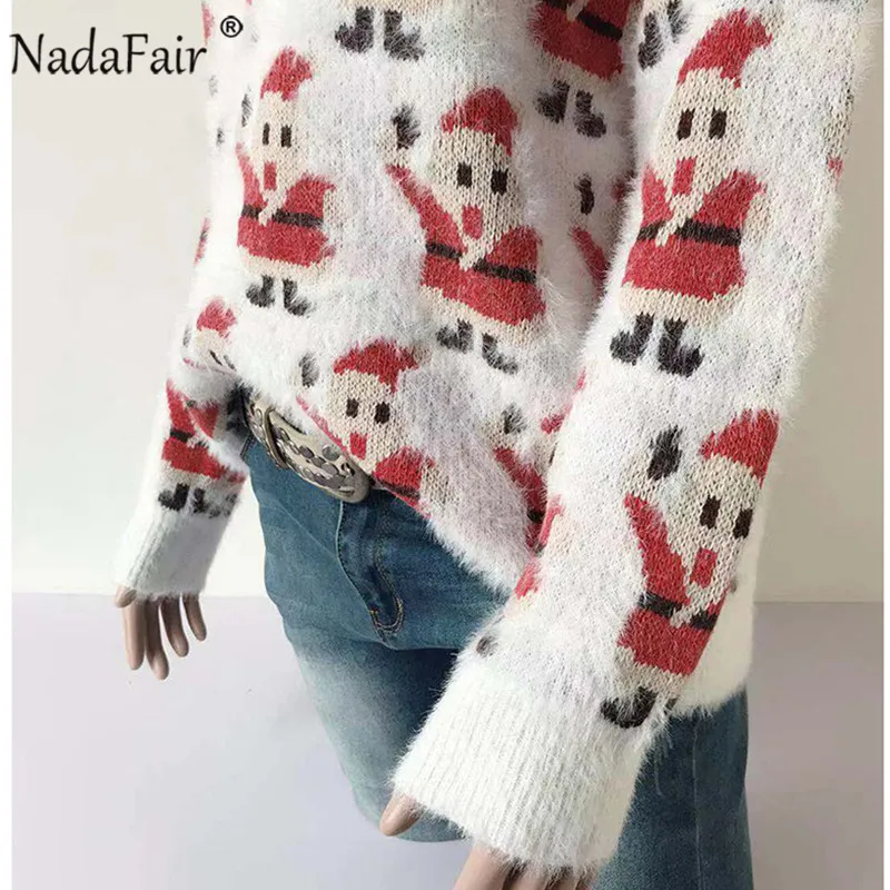 Nadafair, Рождественский свитер,, зимняя грива, Повседневный, негабаритный, мохер, вязаный свитер, пуловер, женский джемпер, трикотаж