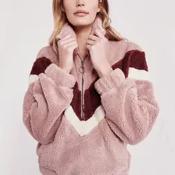 Женская зимняя флисовая толстовка 2019 модная Лоскутная куртка на молнии уличная Осенняя Повседневная Пуловеры с длинными рукавами