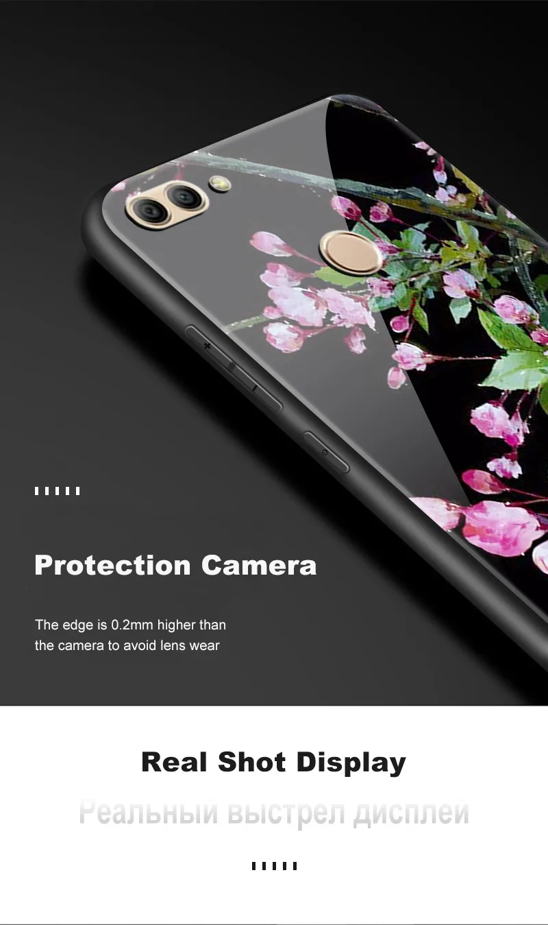 Для huawei P20 P30Lite Plus Honor 6X дизайн Цветочный закаленное стекло чехол Nova3i P Smart+ Pro Y6 Y7 Prime Y9 Pro сумка