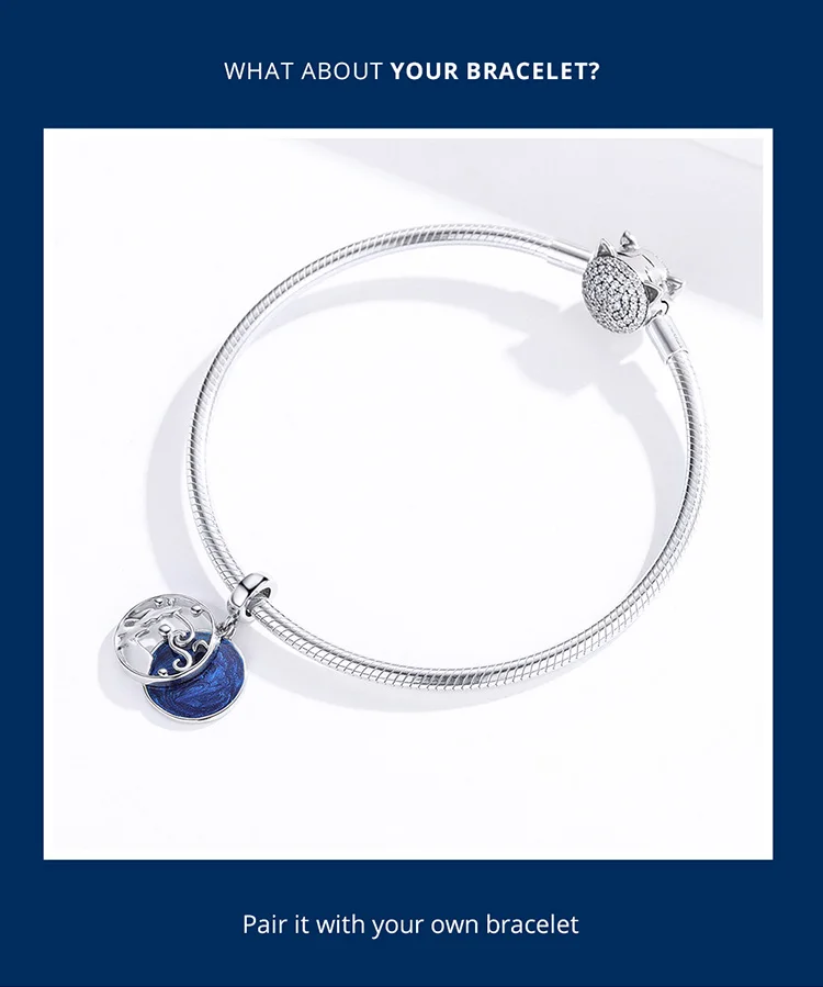 Bamoer 925 пробы серебро звездное небо ночь синяя чарующая подвеска покрытая эмалью подходит для женщин браслет и ожерелье ювелирные изделия SCC1389