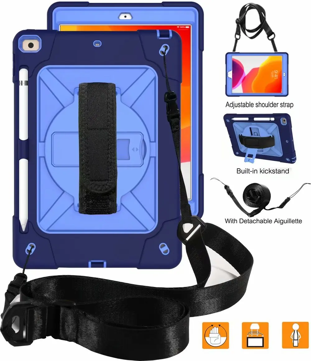 Чехол для Apple, iPad, 10,2 дюймов, планшет, A2200, A2198, A2232, безопасный противоударный защитный чехол, ремешок на руку и шейный ремень+ ручка