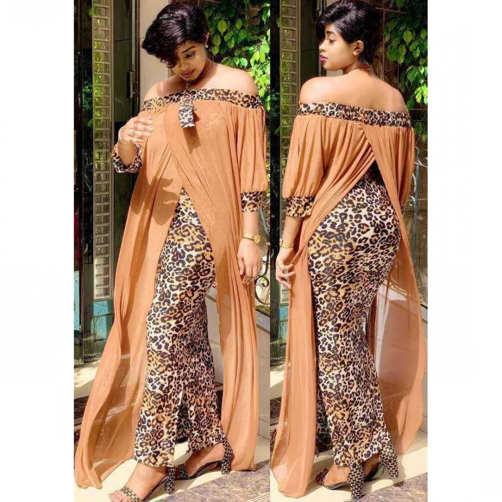 Plus Size Dresses Maxi Dress African Casual Gown Women Dresses Summer 2021 One-Neck Chiffon Leopard Print Loose Long Skirt