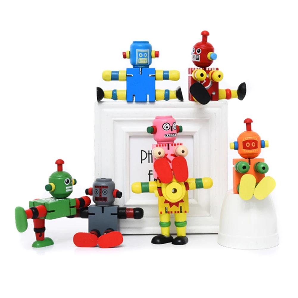 Random color Деревянная игрушка-робот, подвижная игрушка-робот для детей, украшение дома EIG88 - Цвет: Random color