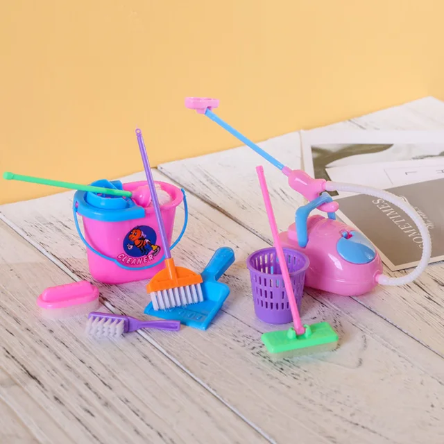 9 Pcs/Set Kid Pretend Play Toy Mini Housekeeping Tool Kitchen Home Cleaning Broom Brush Washing Game Pretend Doll Kids Toys العا 2