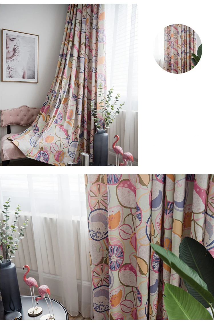 Modern Fresh Curtains Children's Living Room Bedroom Cartoon Painting Curtain Fabric Cotton Linen Cloth Window Treatments