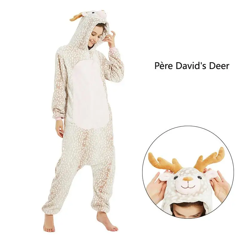 Пижамы для женщин, кигуруми, единорог, фланелевые пижамы с милыми животными, комплекты, женская зимняя одежда для сна, детские пижамы с единорогом, домашняя одежда - Цвет: Davids Deer FL