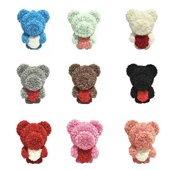 

40cm Wedding Rose Bear Bouquet PE Simulated Artificial Flower Bear Doll For Women Valentine's Wedding Birthday Christmas Gift