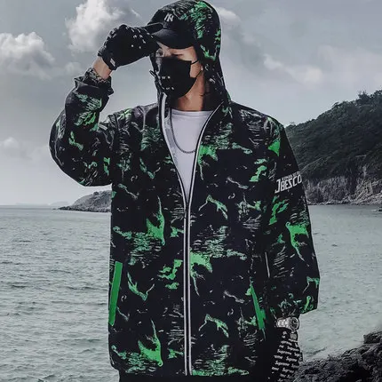 green Harajuku Color Block Jacket Streetwear Mens Hip Hop Windbreaker Jacket Printed Street Dance Jacket Coat Autumn Summer Clothes - Цвет: green