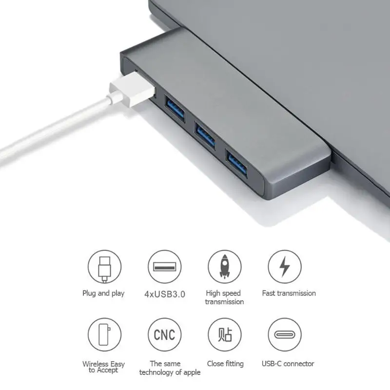 Type-C до 4 USB 3,0 5 Гбит/с док-концентратор конвертер адаптер для Apple MacBook поддержка дропшиппинг