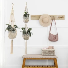 Handmade Macrame Hanging Planter Flowerpot Plant Holder Flower Basket Support for Home Wall Courtyard Garden Balcony Decoration