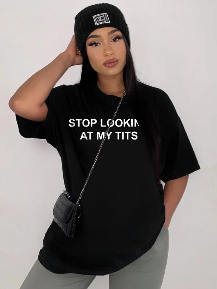 BOOFEENAA Letter Print Black Oversized 