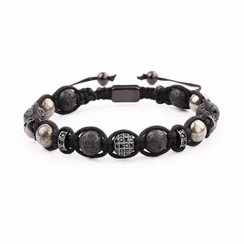 New Design Men Bracelet CZ Pave Ball Lava Stone Pyrite Braided Macrame Cord Bracelet Men Jewelry Gift