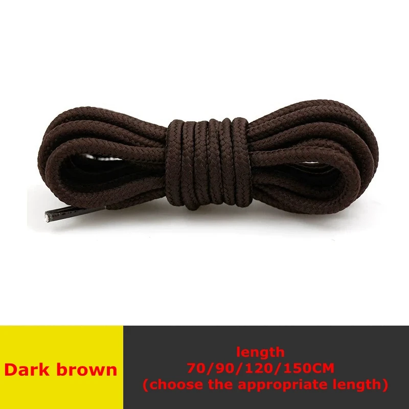 Dark brown 1 пара, классические круглые полиэфирные шнурки для ботинок, однотонные шнурки для обуви, уличные кроссовки для отдыха, ботинки, шнурки, 90 см/120 см/150 см, 21 цвет - Цвет: Dark brown