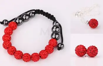 

=Jewelry!Free Shipping!10mm Red 10Pcs/Lot Micro Pave Disco Ball crystal Set.Bracelets+Earring+Necklace Hotsale df3