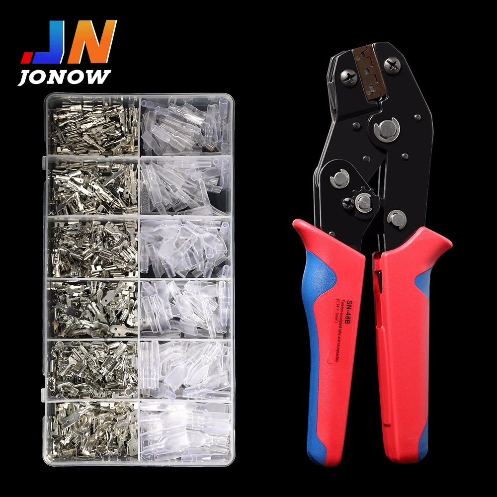 

Quick wiring Spade crimp terminals Plug spring Electrical Universal Silver male Female 2.8mm/4.8mm/6.3mm set SN-48B wire crimper