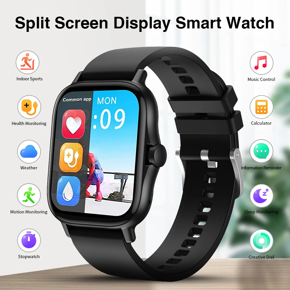 385*385 pixel Smart split screen display bluetooth call Smart watch 2021 smartwatches for men women Android IOS message reminder