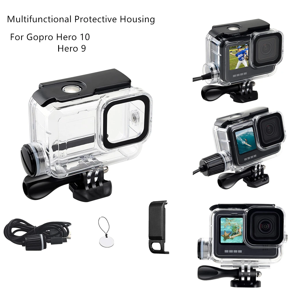 

Multifunctional Protective Frame Waterproof Housing Case with Battery Cover for Gopro Hero 10 Hero9 Black Waterproof Depth 164Ft