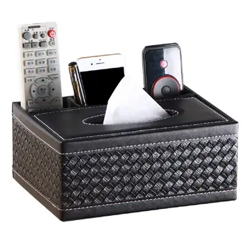 

Rectangular tissue box set leather pencil remote control holder storage box for table container