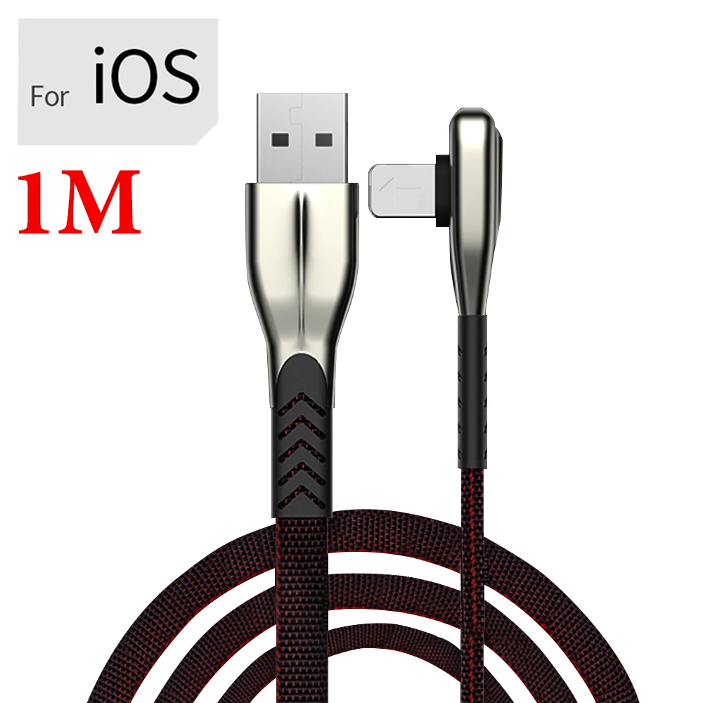 3 А кабель для быстрой зарядки samsung для Xiaomi для iOS type-C type C Micro USB кабель для зарядки мобильных телефонов 1 м 2 м локоть кабель для зарядки - Цвет: Black-1m-ios