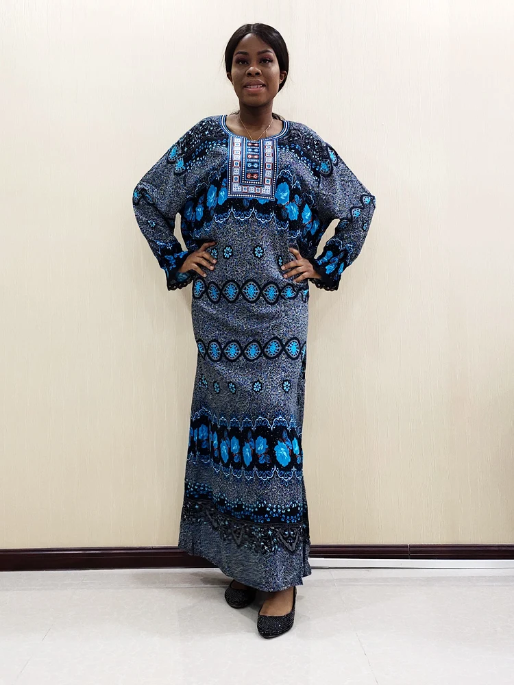 Africa Embroidery Retro Long-sleeved Maroon Dashiki Dress for Lady
