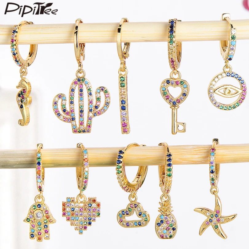 Pipitree 1 шт. CZ серьги-кольца с цирконом женское сердце Хамса рука слон корона от
