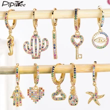 Pipitree – boucles d'oreilles en Zircon pour femmes, 1 pièces, en forme de cœur, main Hamsa, couronne d'éléphant, mauvais œil, petites boucles, bijoux de mariage