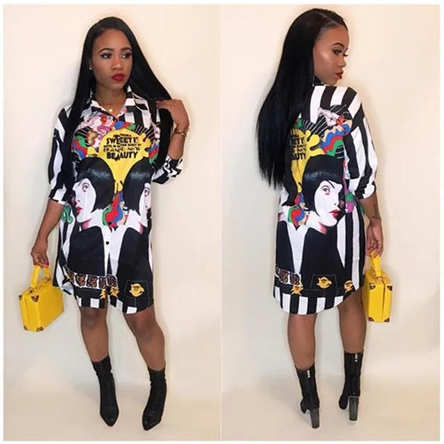 US $16.09 Autumn Long Sleeve Printed Blouse Women Turn Down Collar Button Up Loose Black Long Shirt Tops Ladi