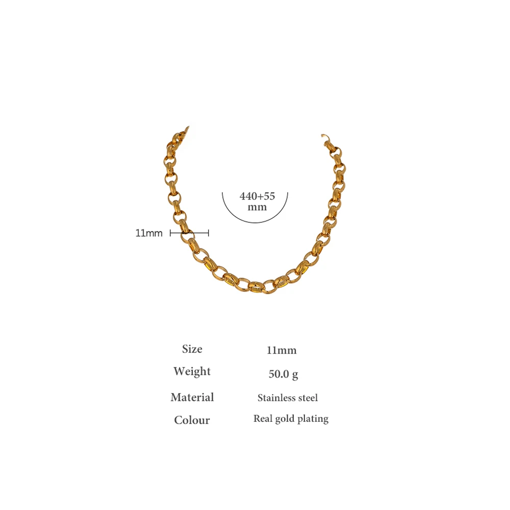 Stainless Steel Chain Necklace Statement Texture Metal Gold Color Hyperbole Collar Fashion Charm Jewelry - Image 6