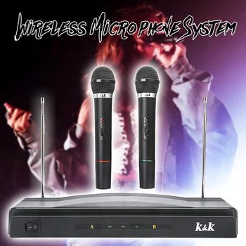 

High Quality Dual VHF Wireless Microphone System Cordless Handheld with 2 x Mic Cordless Receiver Professional