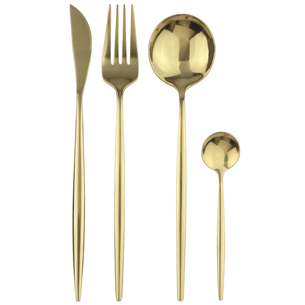 Tea Spoon Champagne 4 шт./компл. Набор радужных столовых приборов Ножи вилка десертные обеденная ложка комплект 304 Нержавеющая сталь набор посуды Кухня посуда столовые приборы - Цвет: Tea Spoon Champagne