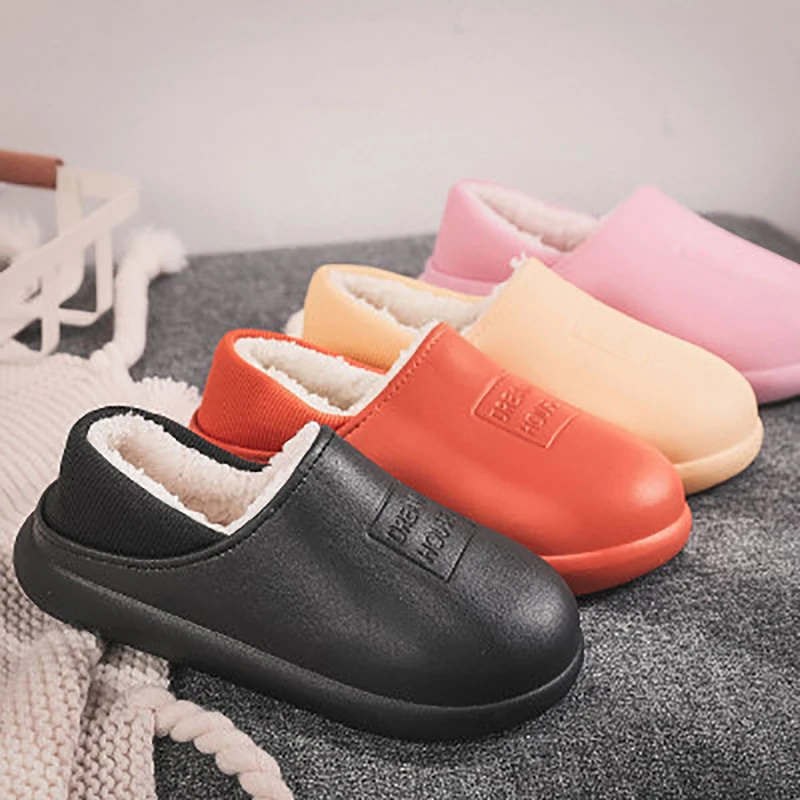 Zapatillas de algodón cálidas para mujer, mocasines antideslizantes de terciopelo de fondo zapatos de Casa impermeables para parejas, Invierno|Zapatillas| - AliExpress