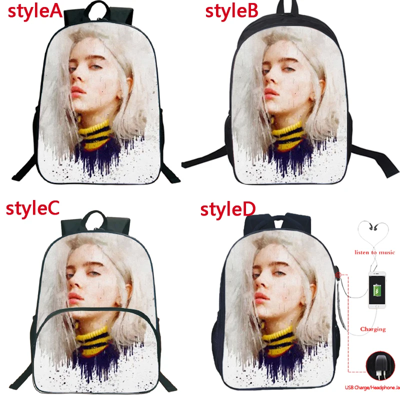 1 Мода 4 стиля Billie Eilish рюкзак студентов Школьные Сумки Подростков Bookbag мальчиков девочек обратно в школу подарок унисекс путешествия рюкзак - Цвет: 1