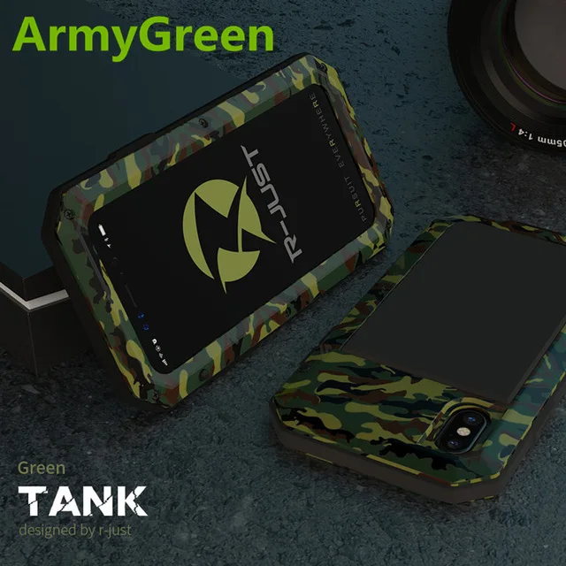 ArmyGreen Phone Case Outdoor Heavy Duty Doom Armor Shockproof Metal Case For iPhone XS MAX XR X 7 8 6 6S Plus 5 SE 5S 4 4S Dustproof Protection Cover - Цвет: ArmyGreen Phone Case