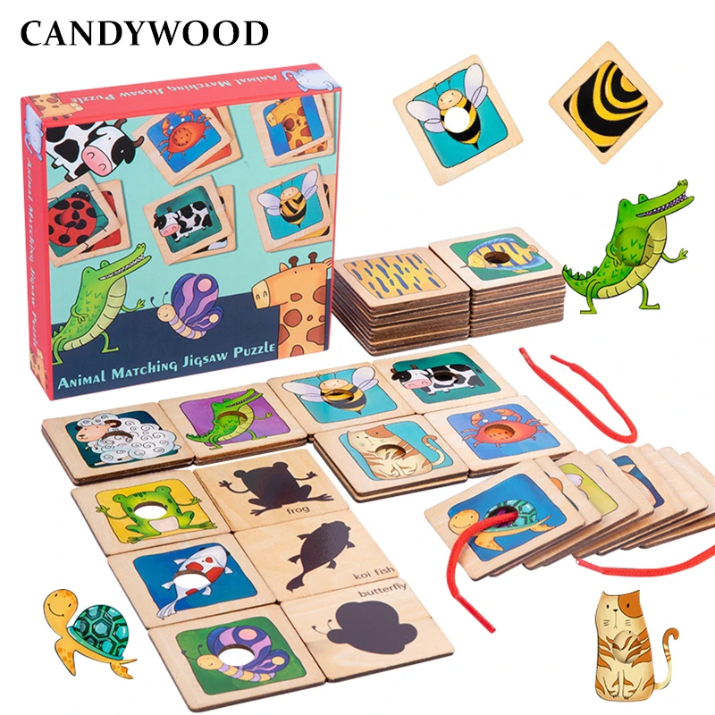 Children Montessori Wooden 3d Puzzle Shadow Pair Cognitive Cards Games